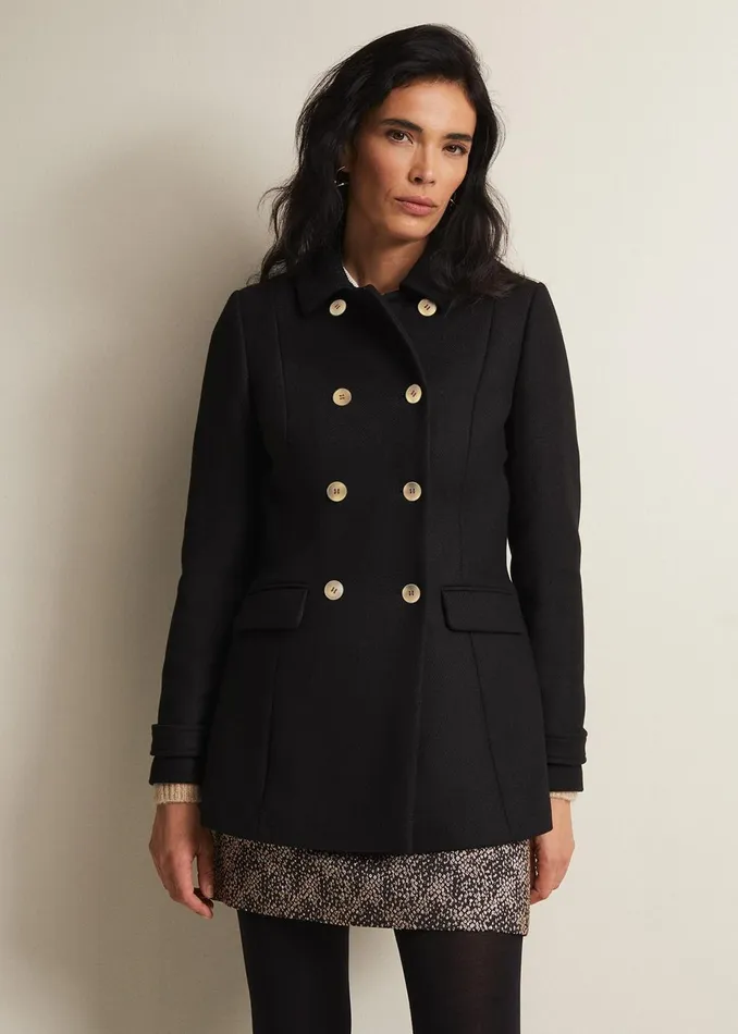 Women Phase Eight Coats Aurelie Black Wool Smart Peacoat Black