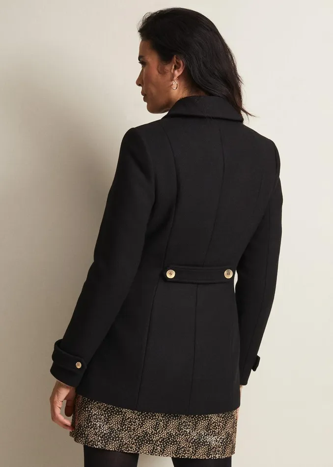 Women Phase Eight Coats Aurelie Black Wool Smart Peacoat Black