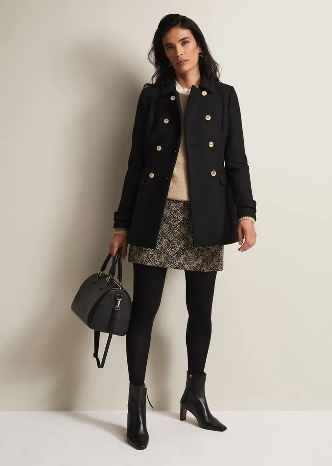 Women Phase Eight Coats Aurelie Black Wool Smart Peacoat Black