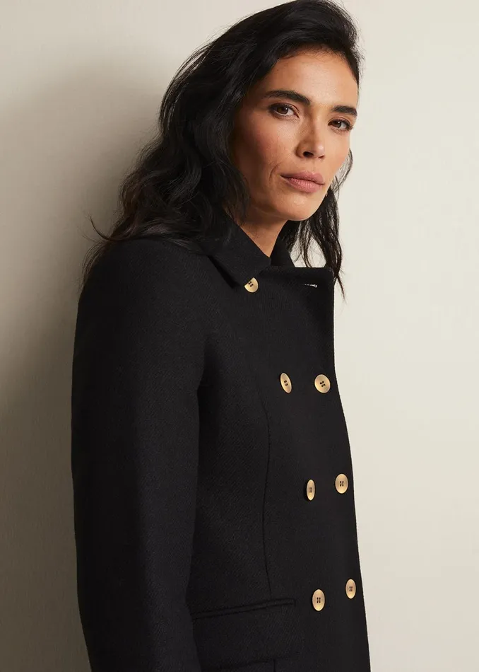 Women Phase Eight Coats Aurelie Black Wool Smart Peacoat Black