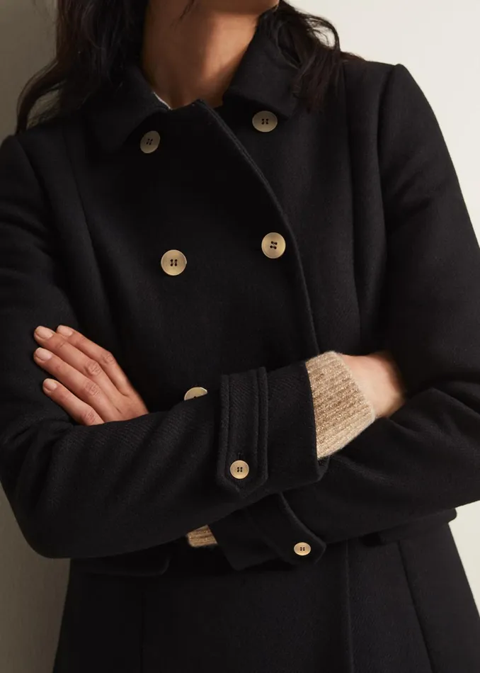 Women Phase Eight Coats Aurelie Black Wool Smart Peacoat Black