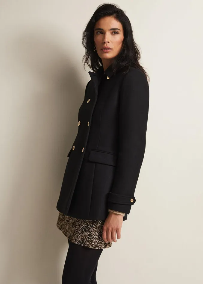 Women Phase Eight Coats Aurelie Black Wool Smart Peacoat Black