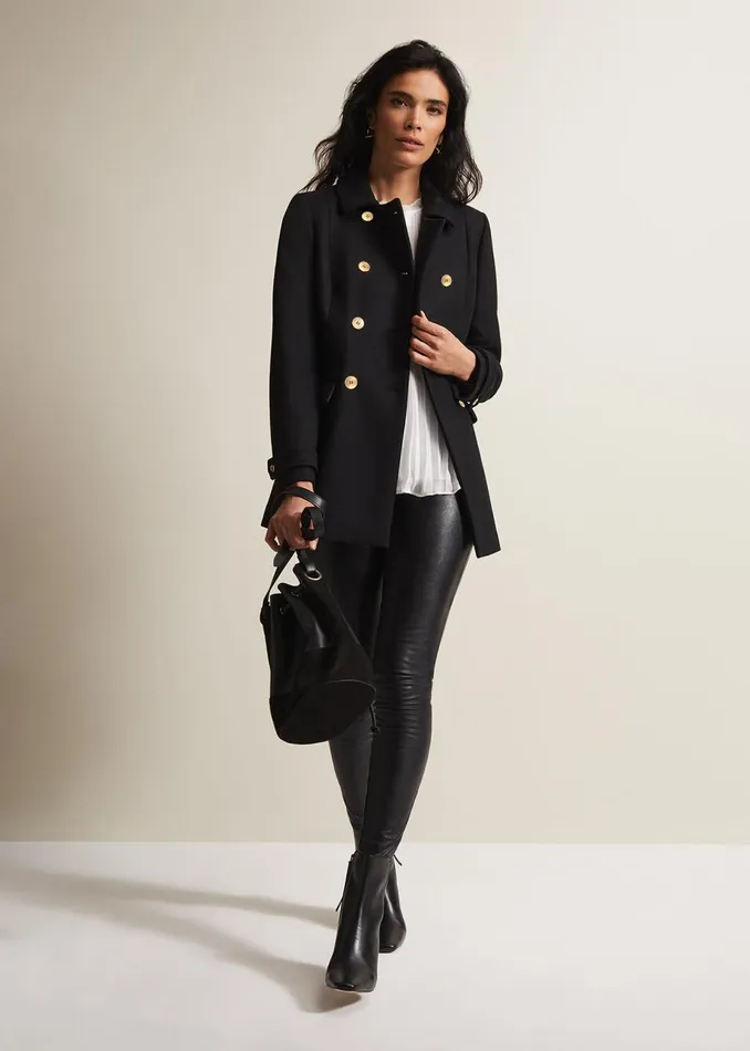 Women Phase Eight Coats Aurelie Black Wool Smart Peacoat Black