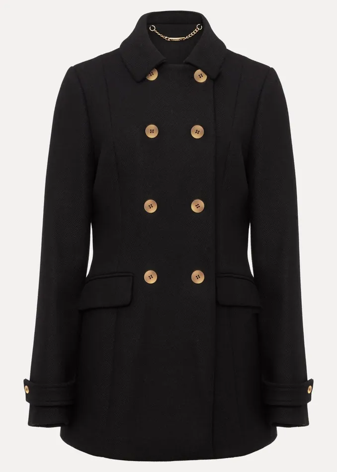 Women Phase Eight Coats Aurelie Black Wool Smart Peacoat Black