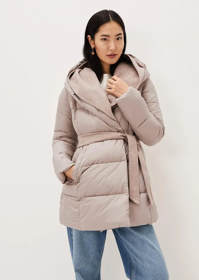 Women Phase Eight Coats Brae Belted Puffer Knit Coat Mink