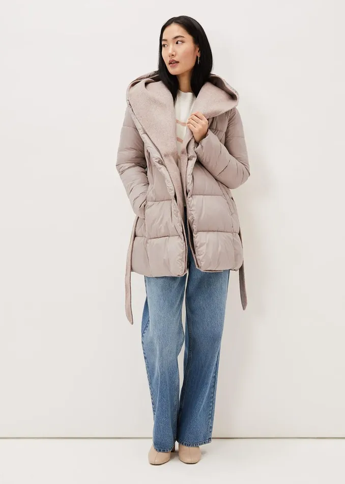 Women Phase Eight Coats Brae Belted Puffer Knit Coat Mink