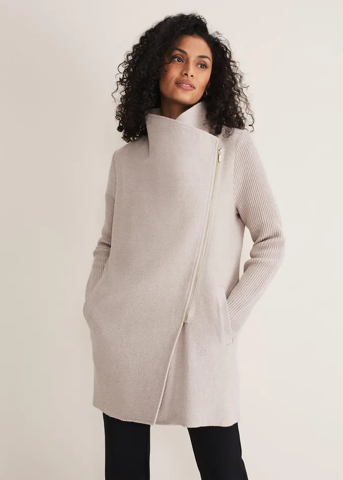 Women Phase Eight Coats Byanca Zip Knit Coat Stone