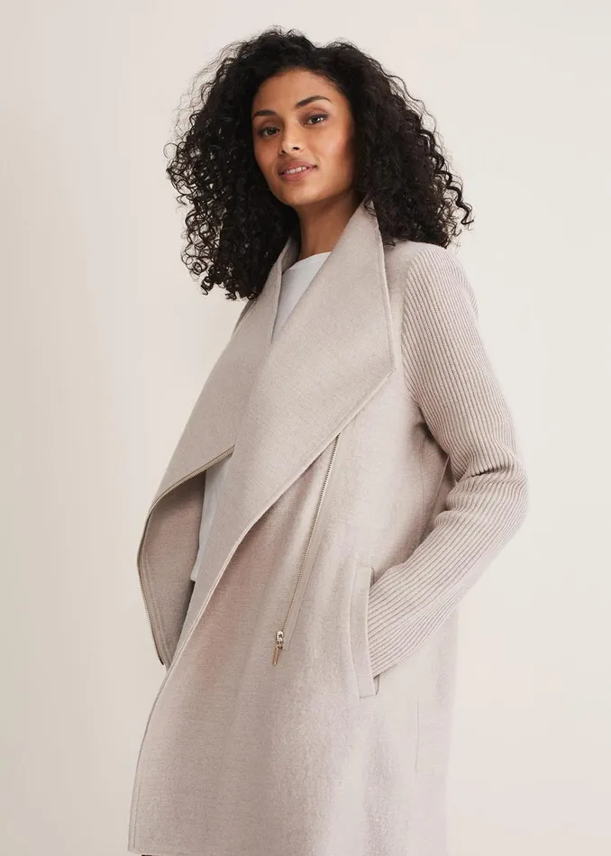 Women Phase Eight Coats Byanca Zip Knit Coat Stone