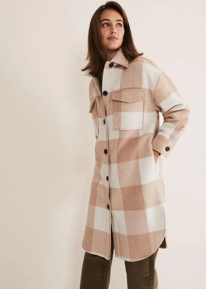 Women Phase Eight Coats Carla Checked Shacket Pinkcream