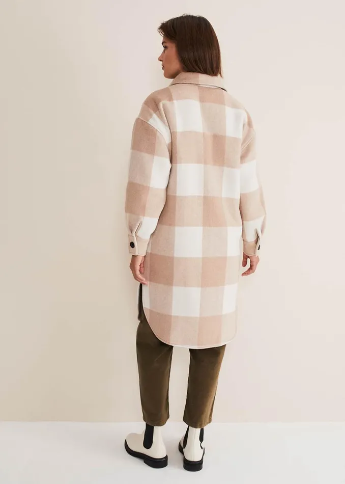 Women Phase Eight Coats Carla Checked Shacket Pinkcream
