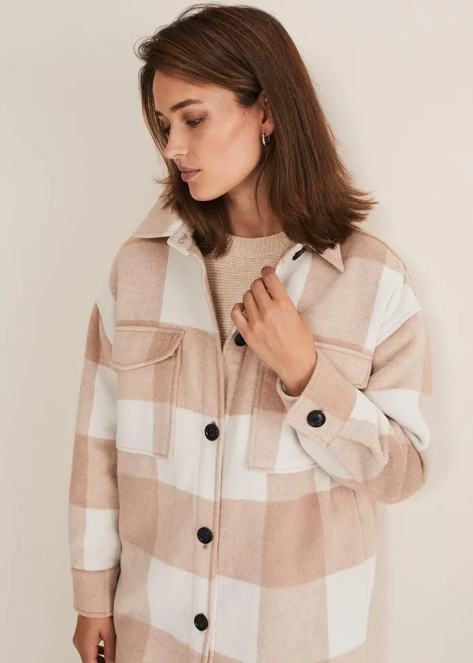 Women Phase Eight Coats Carla Checked Shacket Pinkcream
