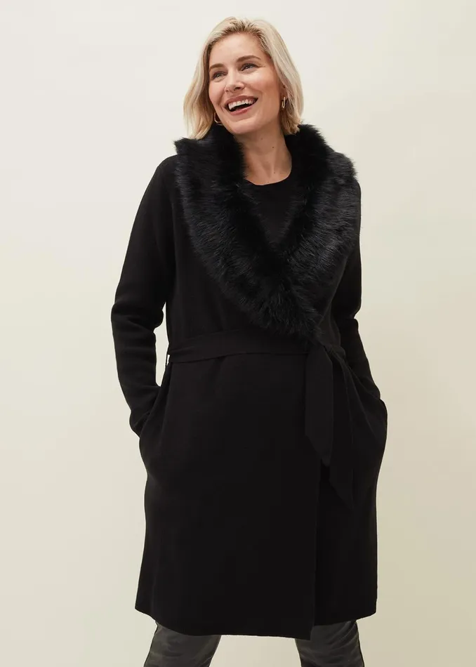 Women Phase Eight Coats Edessa Fur Collar Wrap Coat Black