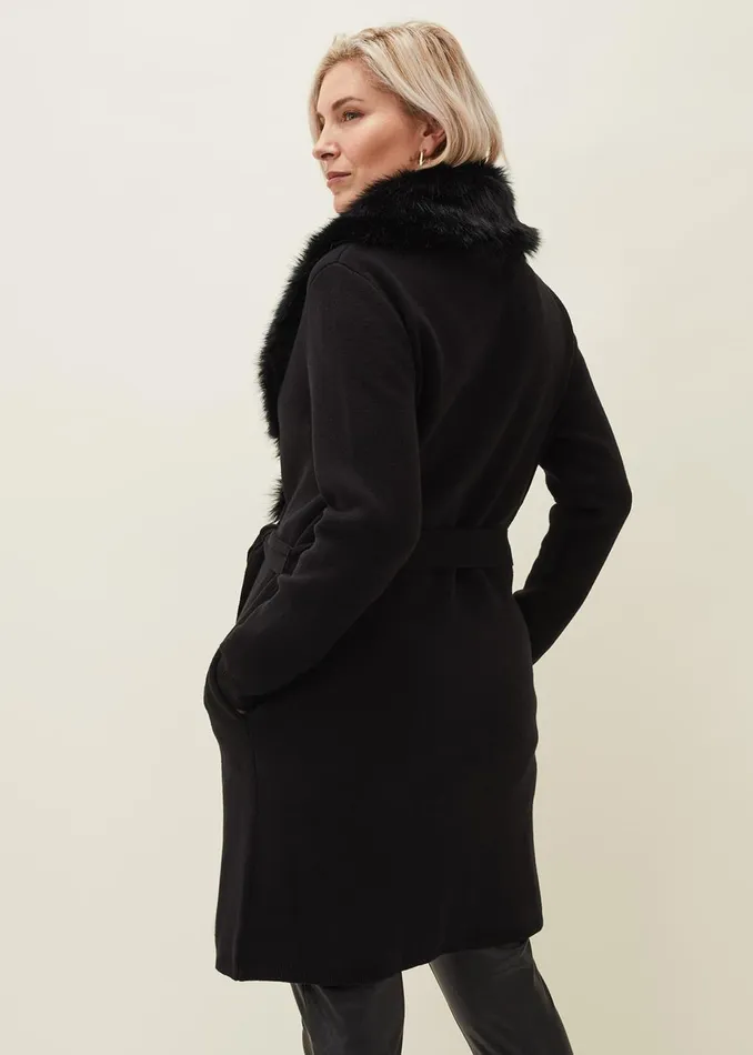 Women Phase Eight Coats Edessa Fur Collar Wrap Coat Black