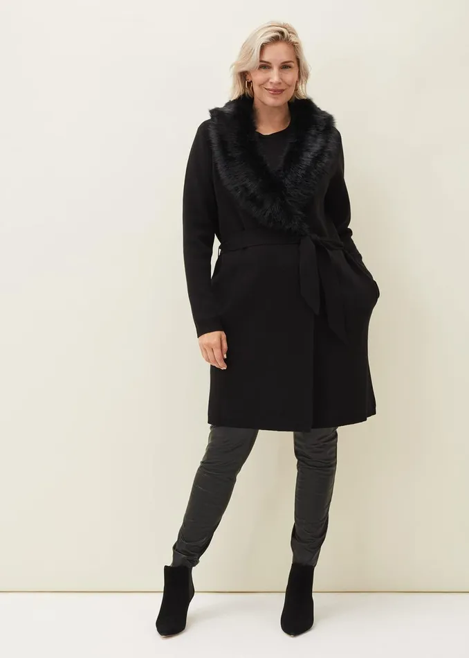 Women Phase Eight Coats Edessa Fur Collar Wrap Coat Black