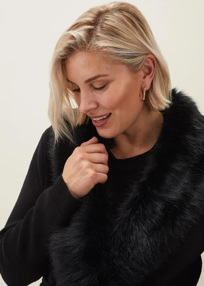 Women Phase Eight Coats Edessa Fur Collar Wrap Coat Black