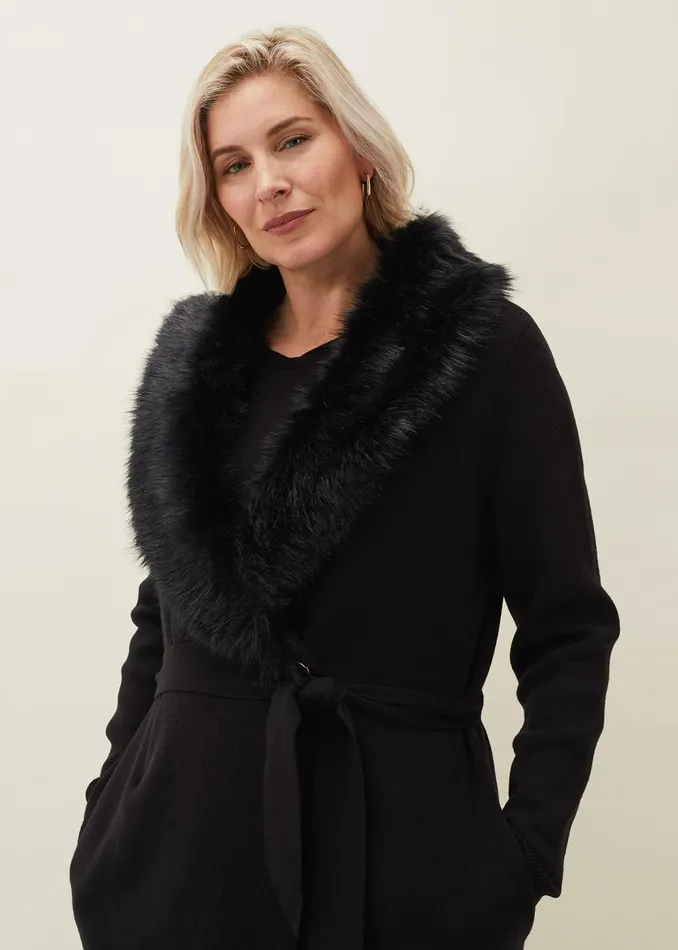 Women Phase Eight Coats Edessa Fur Collar Wrap Coat Black