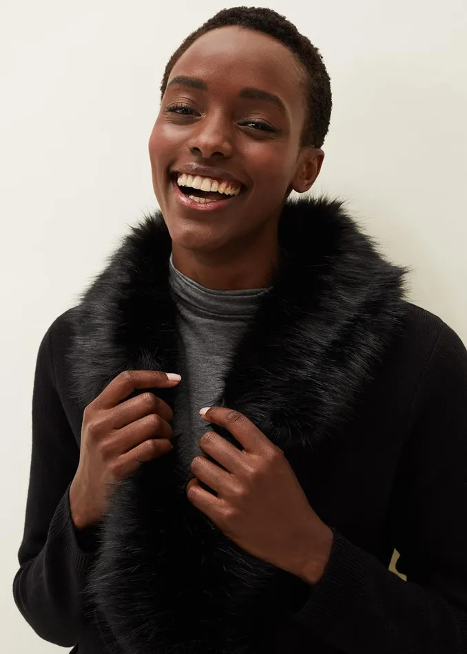 Women Phase Eight Coats Edessa Fur Collar Wrap Coat Black