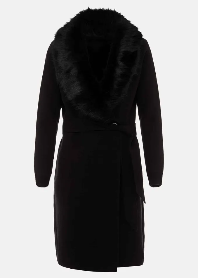 Women Phase Eight Coats Edessa Fur Collar Wrap Coat Black