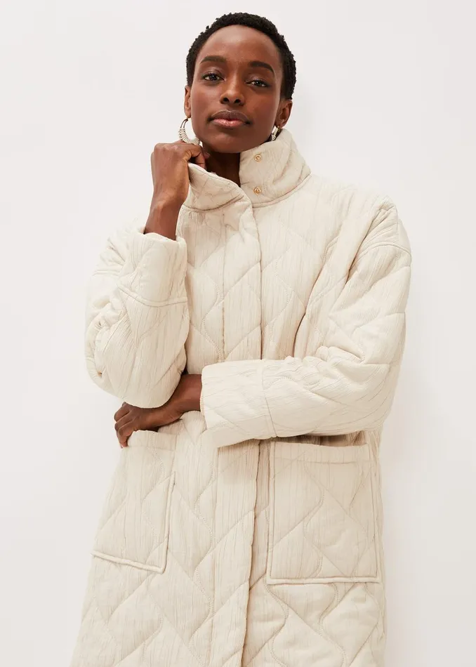 Women Phase Eight Coats Fae Textured Quilted Longline Coat Ecru