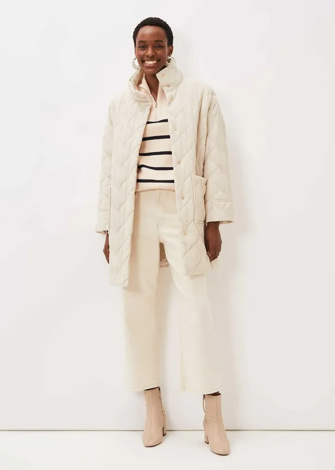 Women Phase Eight Coats Fae Textured Quilted Longline Coat Ecru