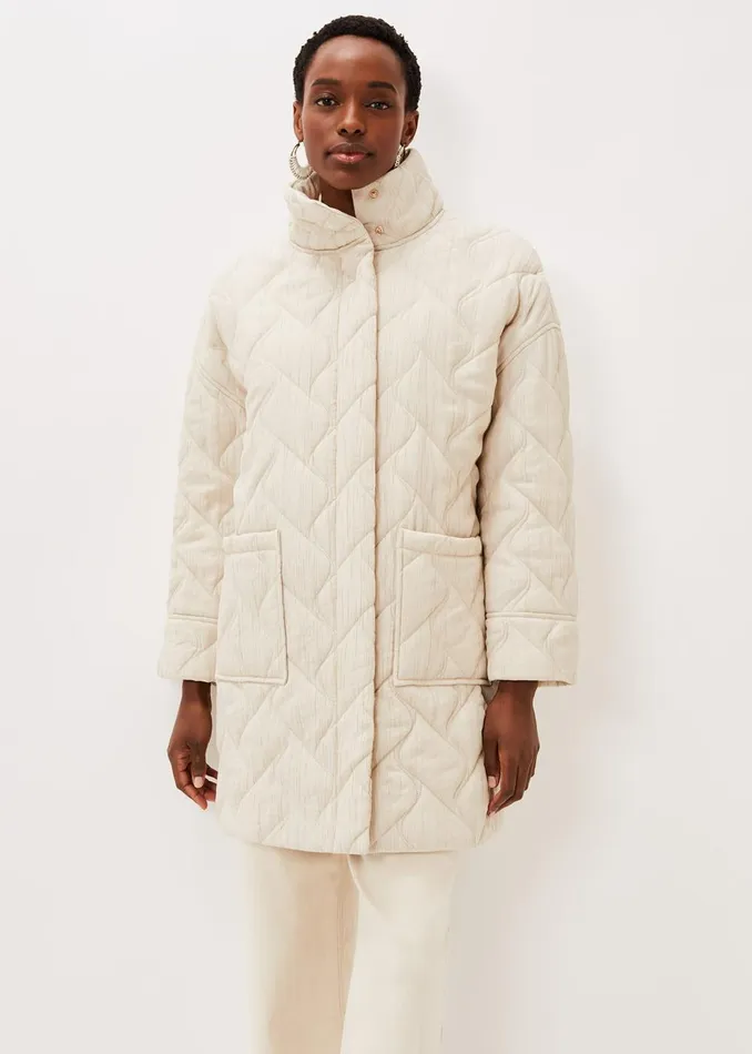 Women Phase Eight Coats Fae Textured Quilted Longline Coat Ecru