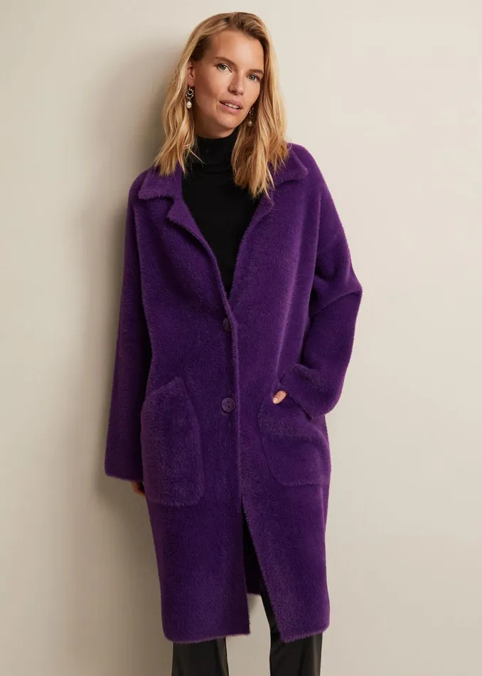 Women Phase Eight Coats Floressa Fluffy Knitted Coat Purple