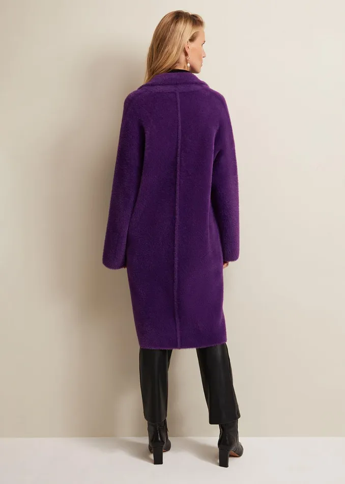 Women Phase Eight Coats Floressa Fluffy Knitted Coat Purple