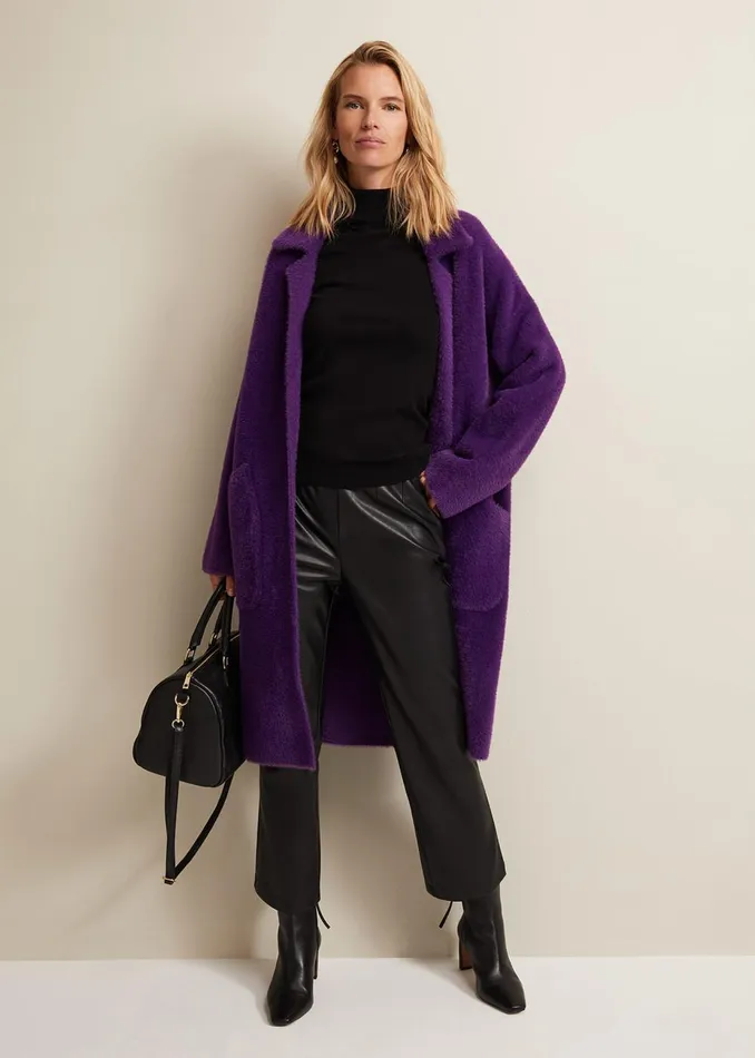 Women Phase Eight Coats Floressa Fluffy Knitted Coat Purple