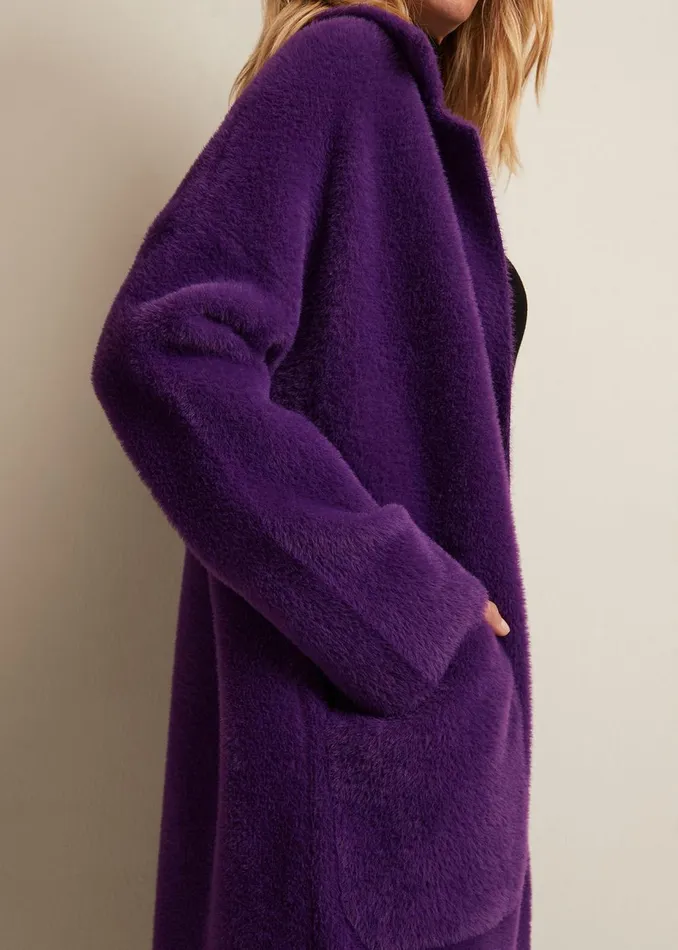 Women Phase Eight Coats Floressa Fluffy Knitted Coat Purple