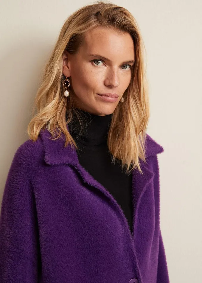 Women Phase Eight Coats Floressa Fluffy Knitted Coat Purple