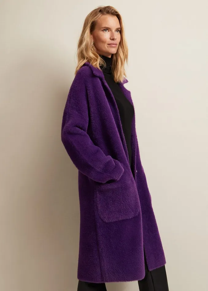 Women Phase Eight Coats Floressa Fluffy Knitted Coat Purple