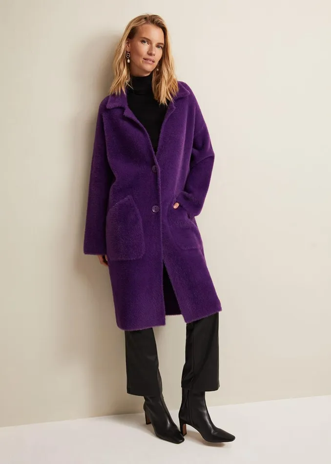Women Phase Eight Coats Floressa Fluffy Knitted Coat Purple