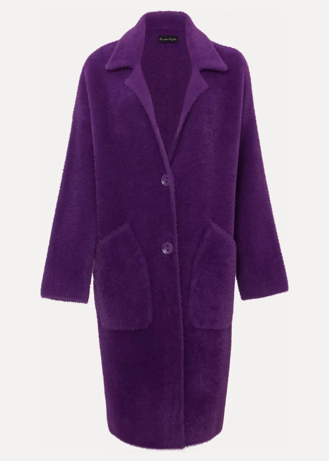 Women Phase Eight Coats Floressa Fluffy Knitted Coat Purple