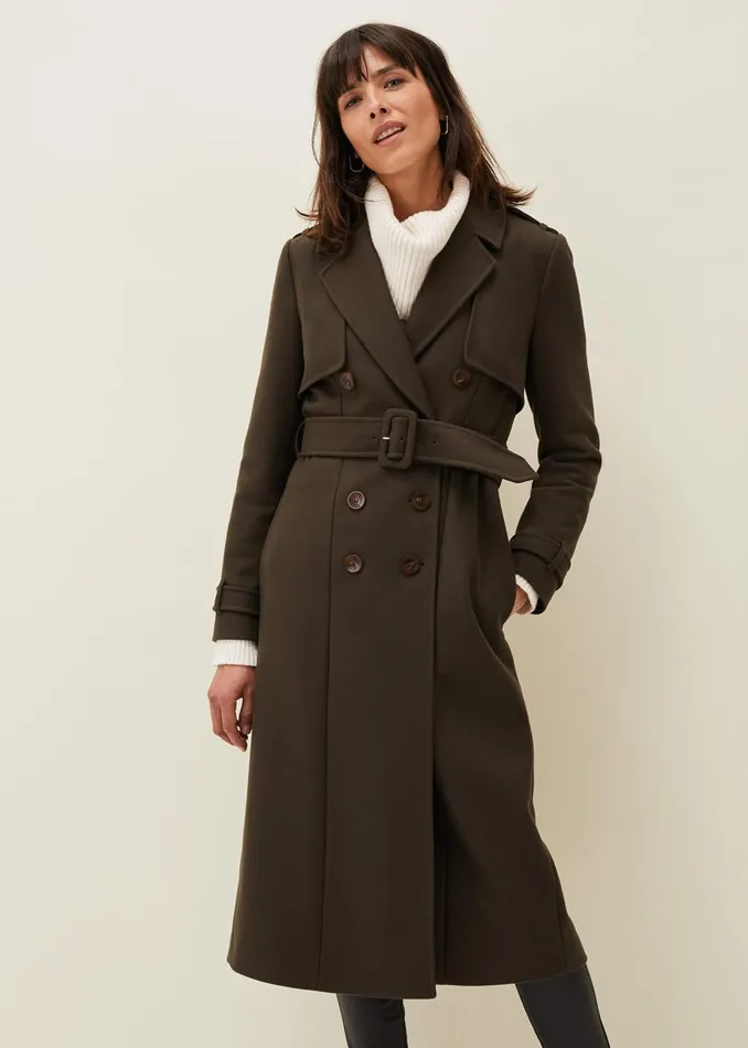 Women Phase Eight Coats Imie Wool Trench Coat Olive