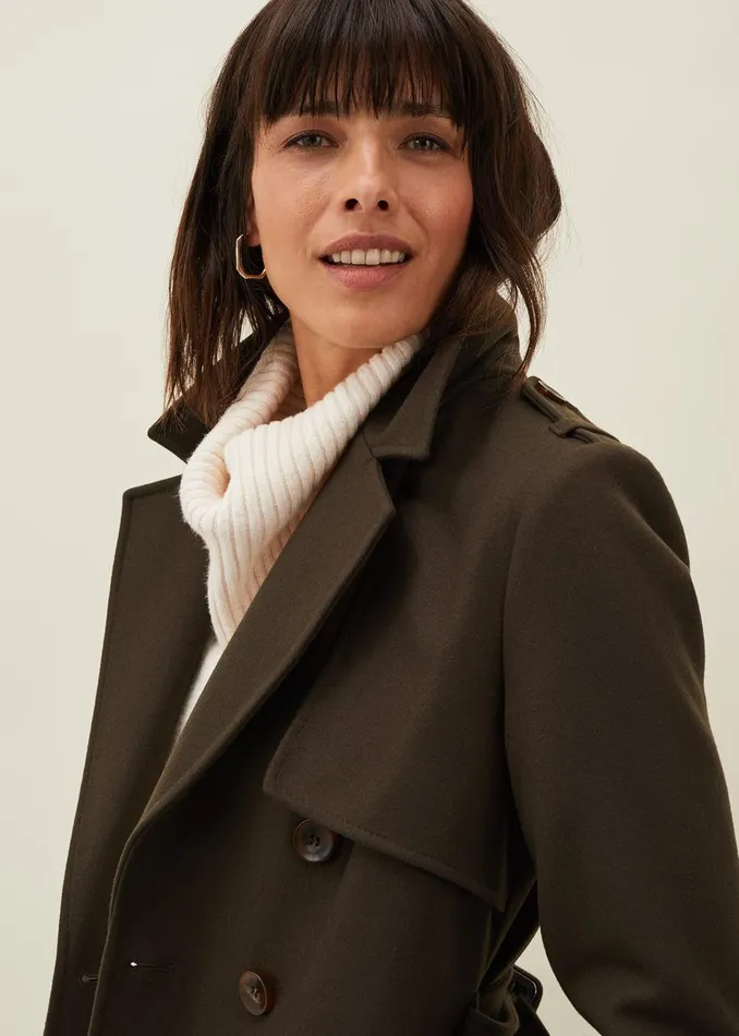 Women Phase Eight Coats Imie Wool Trench Coat Olive