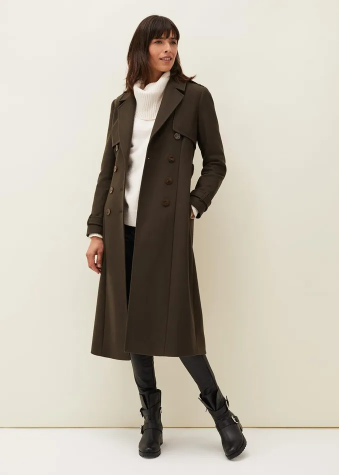 Women Phase Eight Coats Imie Wool Trench Coat Olive