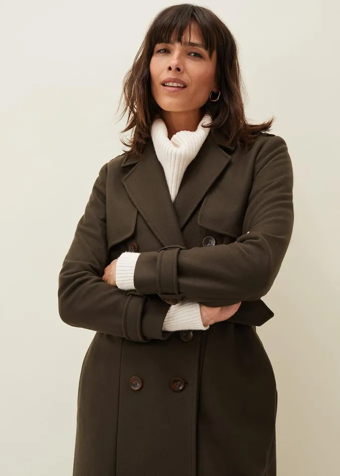 Women Phase Eight Coats Imie Wool Trench Coat Olive