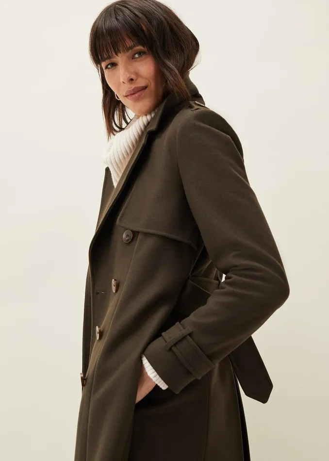Women Phase Eight Coats Imie Wool Trench Coat Olive