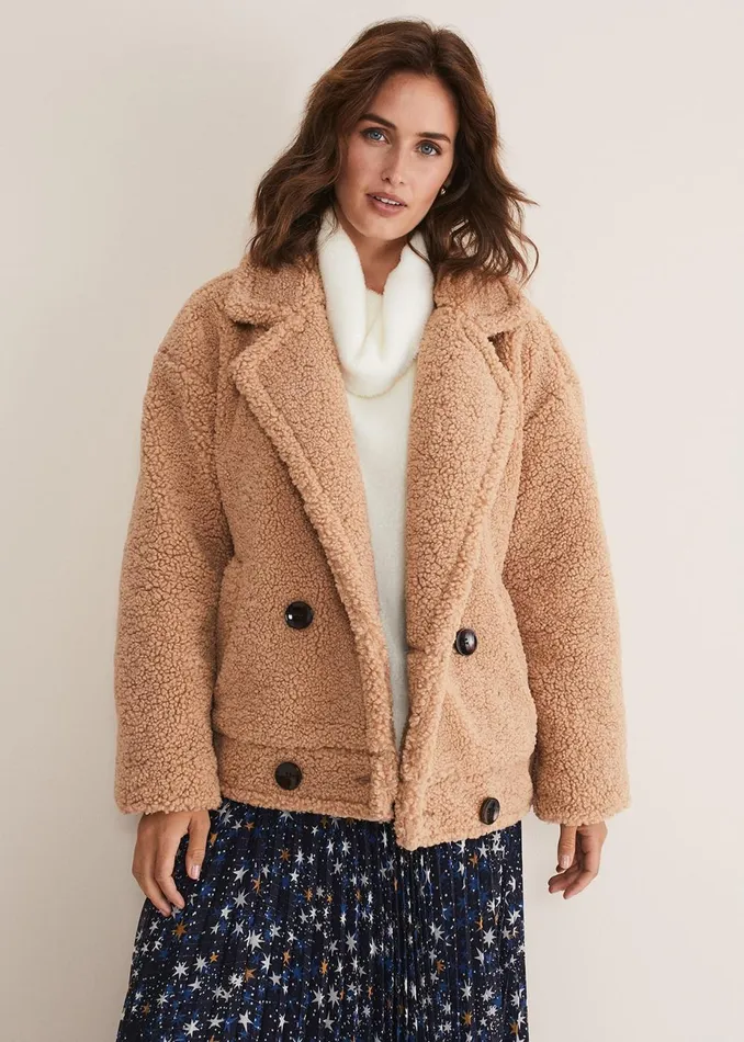 Women Phase Eight Coats Kelsey Short Teddy Coat Camel