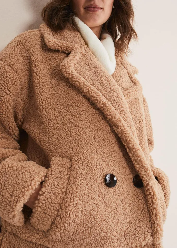 Women Phase Eight Coats Kelsey Short Teddy Coat Camel
