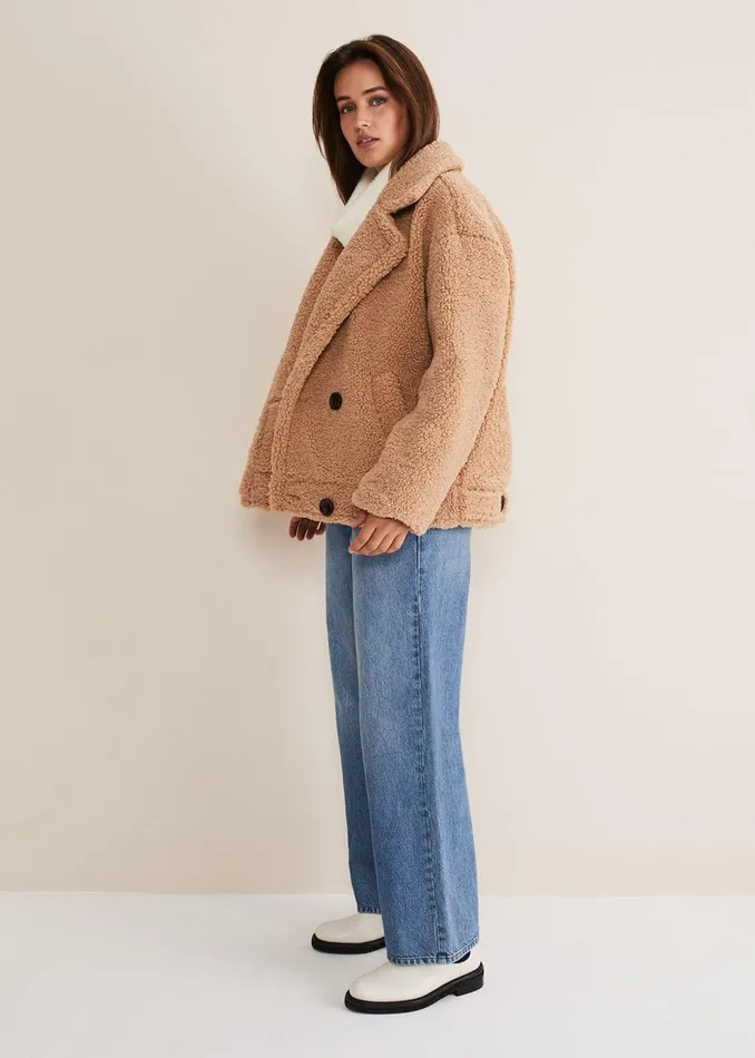 Women Phase Eight Coats Kelsey Short Teddy Coat Camel