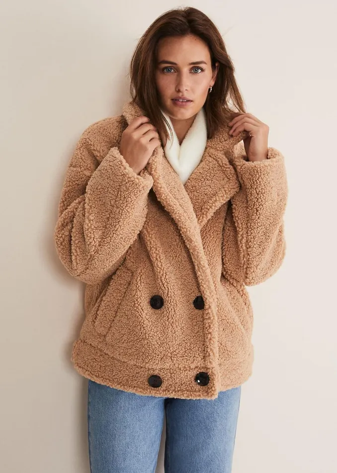 Women Phase Eight Coats Kelsey Short Teddy Coat Camel