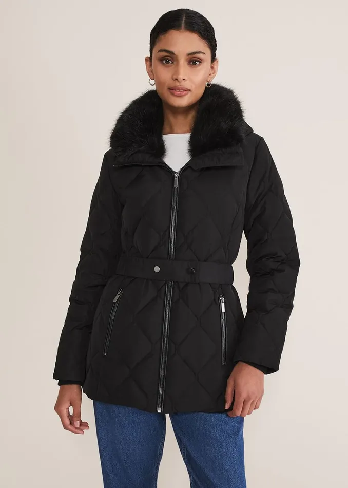 Women Phase Eight Coats Kia Popper Belted Short Puffer Black