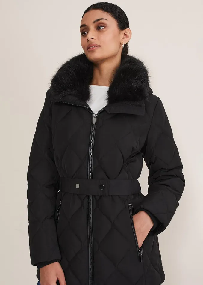 Women Phase Eight Coats Kia Popper Belted Short Puffer Black