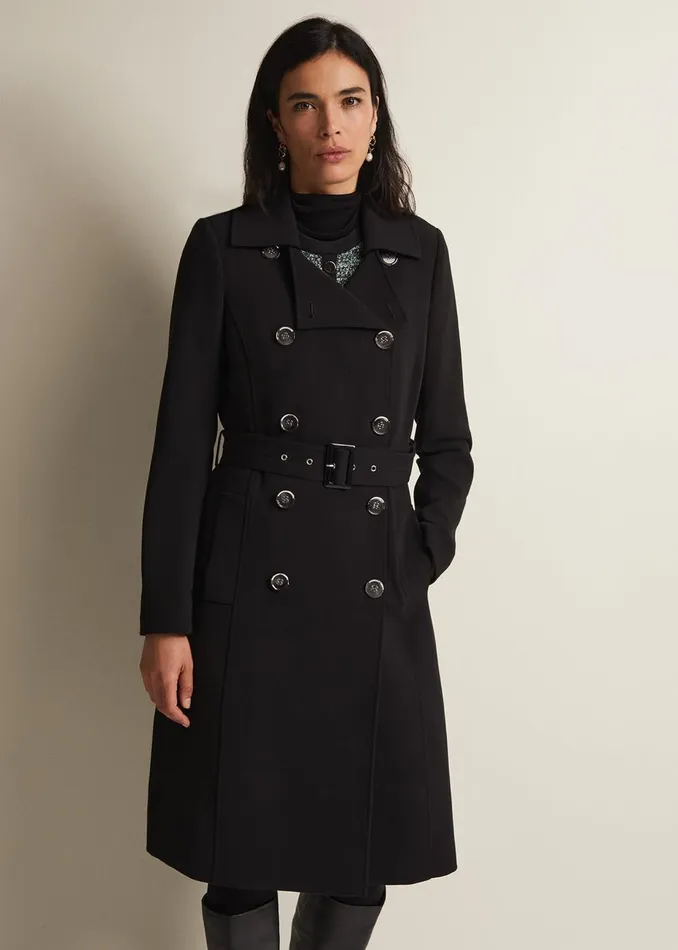 Women Phase Eight Coats Layana Black Smart Trench Coat Black