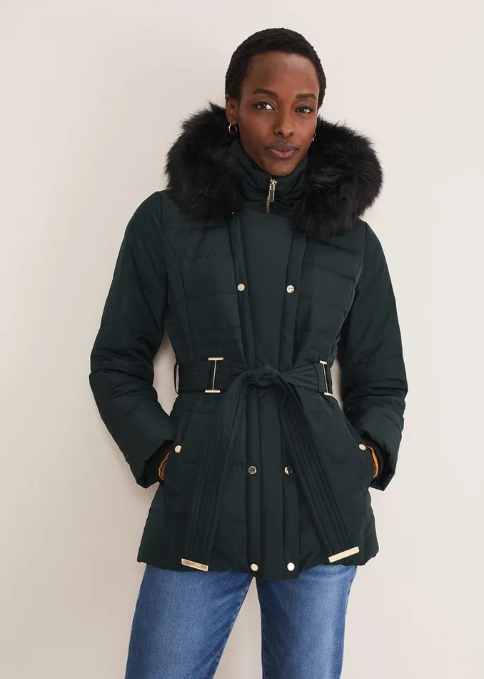Women Phase Eight Coats Leonor Tie Belted Short Puffer Forest
