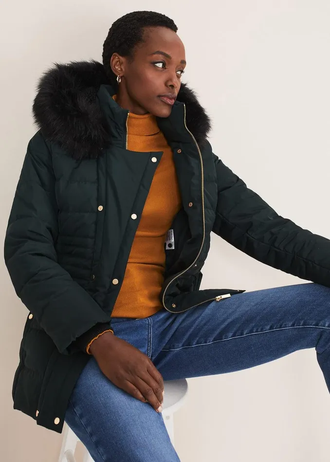Women Phase Eight Coats Leonor Tie Belted Short Puffer Forest