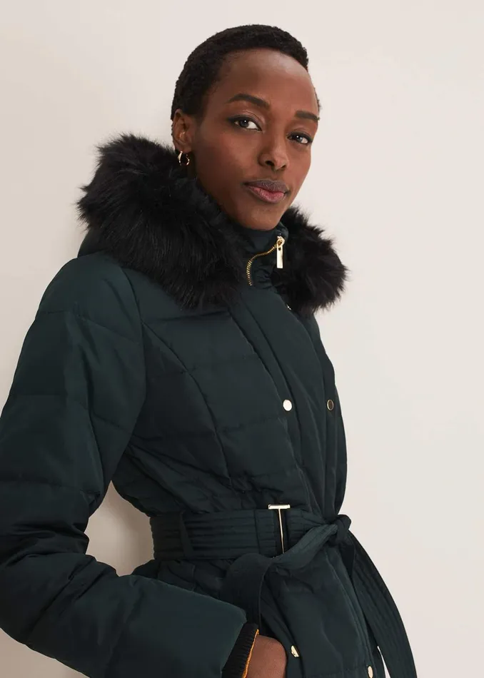Women Phase Eight Coats Leonor Tie Belted Short Puffer Forest
