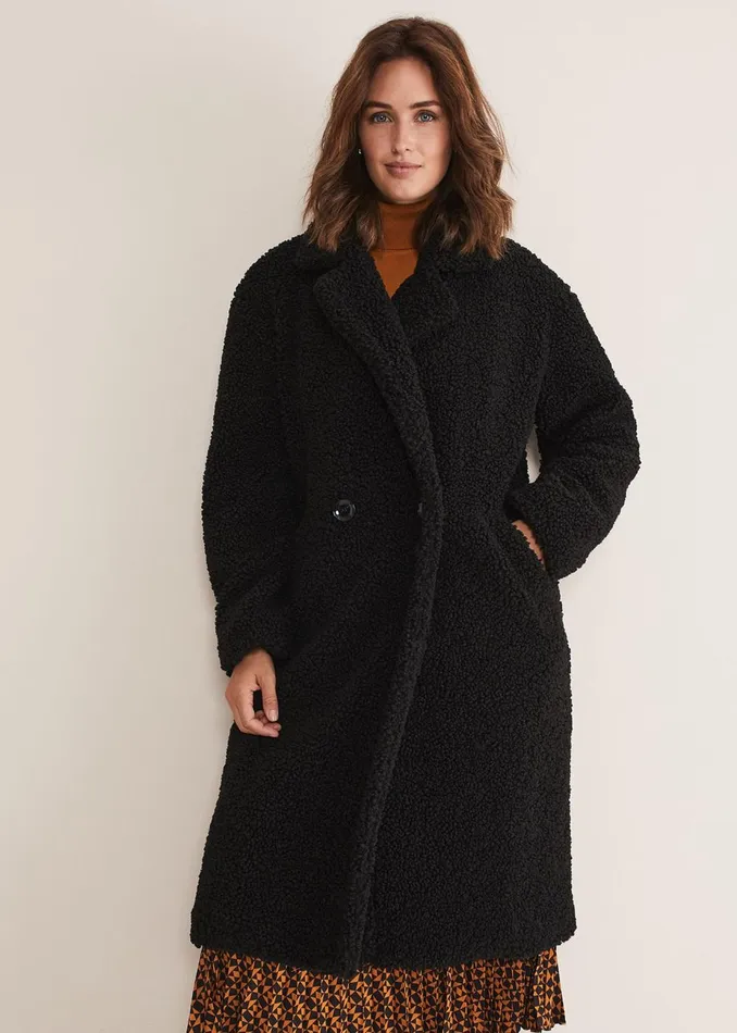 Women Phase Eight Coats Libbie Longline Teddy Coat Black