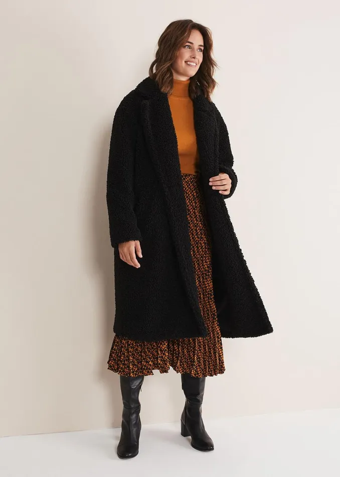 Women Phase Eight Coats Libbie Longline Teddy Coat Black